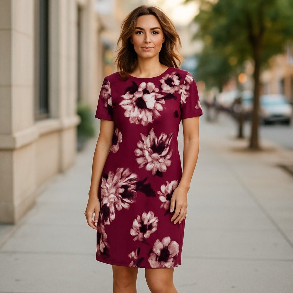 Chelsea Rose Dress Floral Print Sheath Short Sleeve Romantic